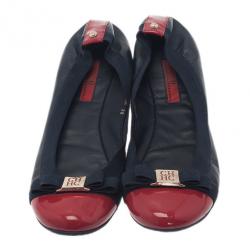 Pre Owned Carolina Herrera Two Tone Bow Ballet Flats Size 38