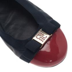 Pre Owned Carolina Herrera Two Tone Bow Ballet Flats Size 38