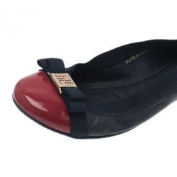 Pre Owned Carolina Herrera Two Tone Bow Ballet Flats Size 38