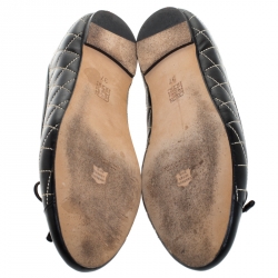Pre Owned Carolina Herrera Black Quilted Leather Bow Ballet Flats Size 37