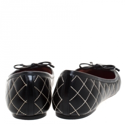 Pre Owned Carolina Herrera Black Quilted Leather Bow Ballet Flats Size 37