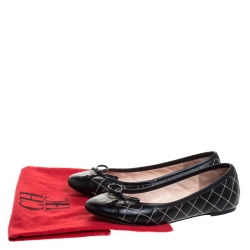 Pre Owned Carolina Herrera Black Quilted Leather Bow Ballet Flats Size 37