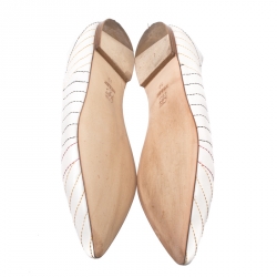 Pre Owned Carolina Herrera White Leather Stitch Detail Pointed Toe Ballet Flats Size 39