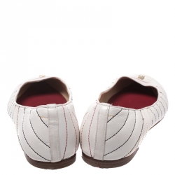 Pre Owned Carolina Herrera White Leather Stitch Detail Pointed Toe Ballet Flats Size 39