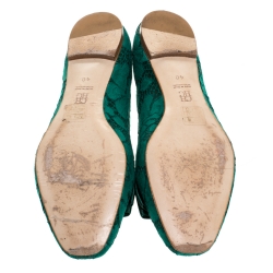 Pre Owned Carolina Herrera Green Lace Bow Ballet Flats Size 40