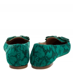 Pre Owned Carolina Herrera Green Lace Bow Ballet Flats Size 40