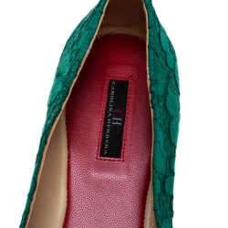 Pre Owned Carolina Herrera Green Lace Bow Ballet Flats Size 40