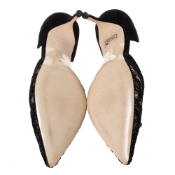 Pre Owned Carolina Herrera Black Suede And Lace Crystal Embellished D'orsay Pumps Size 39