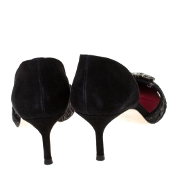 Pre Owned Carolina Herrera Black Suede And Lace Crystal Embellished D'orsay Pumps Size 39