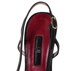 Carolina Herrera Black/White Floral Embossed Fabric Pointed Toe Slingback Pumps Size 37