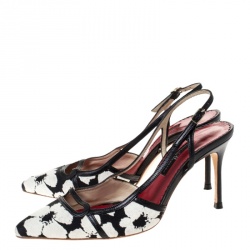 Carolina Herrera Black/White Floral Embossed Fabric Pointed Toe Slingback Pumps Size 37