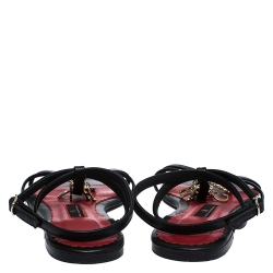 Pre Owned Carolina Herrera Black Leather Strappy Flat Sandals Size 36