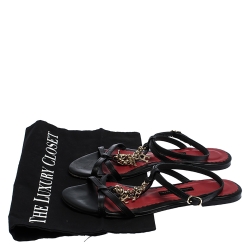 Pre Owned Carolina Herrera Black Leather Strappy Flat Sandals Size 36