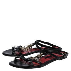 Pre Owned Carolina Herrera Black Leather Strappy Flat Sandals Size 36