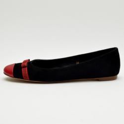 Pre Owned Carolina Herrera Red and Black Ballerina Flats Size 38