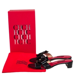 Pre Owned Carolina Herrera Black Patent Leather and Leather Knotted Block Heel Slide Sandals Size 41