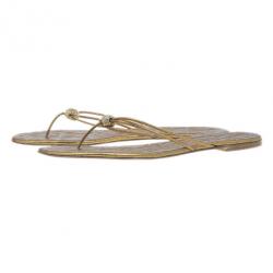 Pre Owned Carolina Herrera Gold Monogram Leather Thong Sandals Size 40