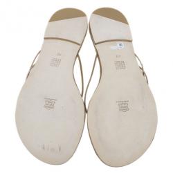 Pre Owned Carolina Herrera Gold Monogram Leather Thong Sandals Size 40