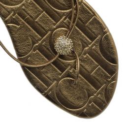 Pre Owned Carolina Herrera Gold Monogram Leather Thong Sandals Size 40