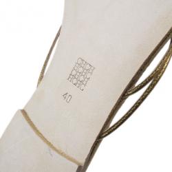 Pre Owned Carolina Herrera Gold Monogram Leather Thong Sandals Size 40