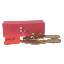Pre Owned Carolina Herrera Gold Monogram Leather Thong Sandals Size 40