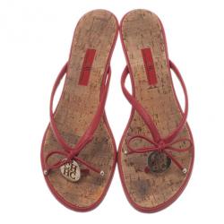 Carolina Herrera Red Leather Bow Sandals Size 39
