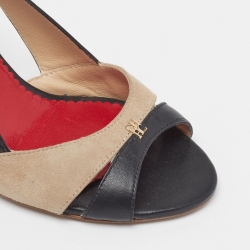 Pre Owned حذاء كعب عالي سي أتش كارولينا هيريرا سويدي وجلد بيج/أسود قصات مفرغة مقدمة مفتوحة مقاس 37