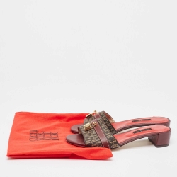 Pre Owned Carolina Herrera Burgundy/Brown Signature Coated Canvas and Leather Matryoshka Sandals Size 38