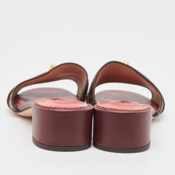 Pre Owned Carolina Herrera Burgundy/Brown Signature Coated Canvas and Leather Matryoshka Sandals Size 38