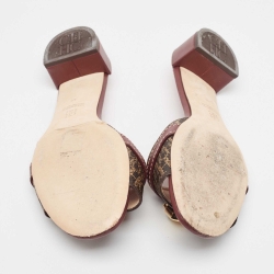 Pre Owned Carolina Herrera Burgundy/Brown Signature Coated Canvas and Leather Matryoshka Sandals Size 38
