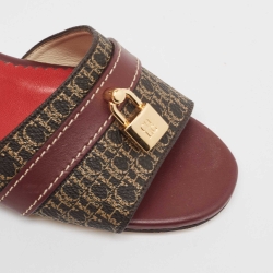 Pre Owned Carolina Herrera Burgundy/Brown Signature Coated Canvas and Leather Matryoshka Sandals Size 38