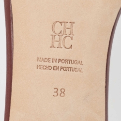 Pre Owned Carolina Herrera Burgundy/Brown Signature Coated Canvas and Leather Matryoshka Sandals Size 38