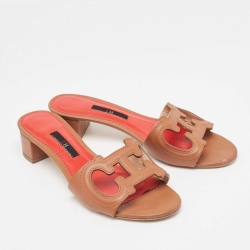 Carolina Herrera Brown Leather Slide Sandals Size 37 