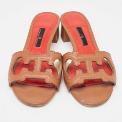 Carolina Herrera Brown Leather Slide Sandals Size 37 