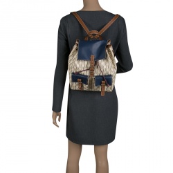 Pre Owned Carolina Herrera Beige/Multicolor Monogram Coated Canvas Drawstring Backpack