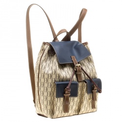 Pre Owned Carolina Herrera Beige/Multicolor Monogram Coated Canvas Drawstring Backpack