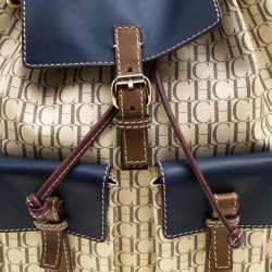 Pre Owned Carolina Herrera Beige/Multicolor Monogram Coated Canvas Drawstring Backpack