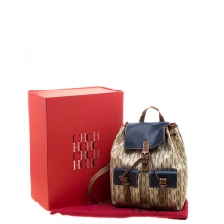 Pre Owned Carolina Herrera Beige/Multicolor Monogram Coated Canvas Drawstring Backpack