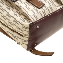 Pre Owned Carolina Herrera Beige/Multicolor Monogram Coated Canvas Drawstring Backpack