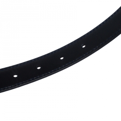 Pre Owned Cartier Black Leather Sapphire Buckle Belt 85CM