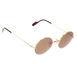 Pre Owned Cartier Gold Half Rimmed Round Mayfair Sunglasses