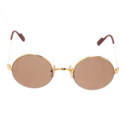 Pre Owned Cartier Gold Half Rimmed Round Mayfair Sunglasses