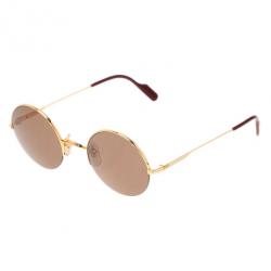 Pre Owned Cartier Gold Half Rimmed Round Mayfair Sunglasses
