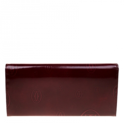 Pre Owned Cartier Red Leather Double C Logo Continental Wallet