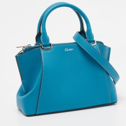 Pre Owned Cartier Blue Leather Mini C de Cartier Satchel