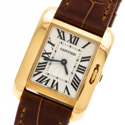 Pre Owned Cartier Silver 18K Rose Gold Tank Anglaise 3579 Women's Wristwatch 23 mm