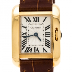 Pre Owned Cartier Silver 18K Rose Gold Tank Anglaise 3579 Women's Wristwatch 23 mm