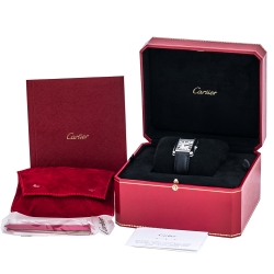 Pre Owned Cartier Silver Stainless Steel Leather Tank Solo 3170 Women's Wristwatch 24 mm