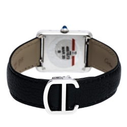 Pre Owned Cartier Silver Stainless Steel Leather Tank Solo 3170 Women's Wristwatch 24 mm