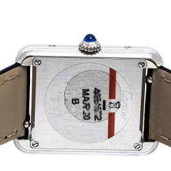 Pre Owned Cartier Silver Stainless Steel Leather Tank Solo 3170 Women's Wristwatch 24 mm